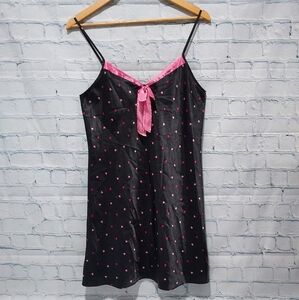Morgan Taylor Y2K Slip Dress S Black Hearts Chemise Babydoll Coquette Lingerie